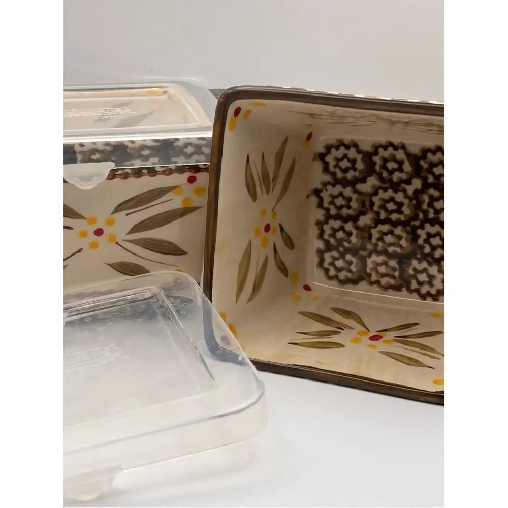 Set of 4 Temptations Ovenware Square Ramekins & Soup Crocks Old World Brown